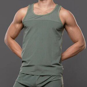 Andrew Christian Breeze Mesh Gym Tank - Olive